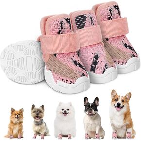 SlowTon Dog Shoes for Small Size Dogs - Soft Rubber Sole Dog Boots & Paw Protector for Summer Hot Pavement Winter Snow Rain, Breathable Dog Booties for Outdoor Walking Indoor Hardwood Floor (Rouge, 3)