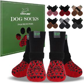 EXPAWLORER Anti Slip Dog Socks to Prevent Licking Paws - Dog Boots & Paw Protectors for Winter, Dog Booties for Hardwood Floors, Dog Shoes for Cold/Hot Pavement, Small Medium Large Senior Dogs