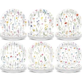 60Pcs Wildflower Party Supplies Summer Floral Paper Plates Wildflower Butterfly Birthday Decorations 7Inch Flower Dessert Cake Plates Tableware for Girls Wedding Bridal Shower Garden Tea Party