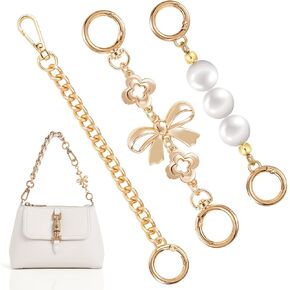 yuboo 3Pcs Pearl Bow Bag Extender Chain Set - Adjustable Purse Strap Extenders | Handbag Shoulder Chain Replacement for Crossbody, Tote, Purse Bag Accessories Making Supplies (Gold)