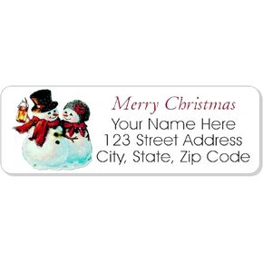 Christmas Return Address Labels Personalized - Set of 60 Custom Address Labels - Snow Couple for Envelope Mailings, Flat Sheets Easy Peel and Stick, Permanent Rectangle Labels (White) Made in USA