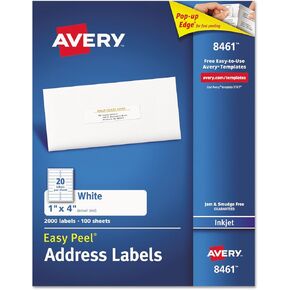 Avery 8461 Easy Peel Mailing Address Labels, Inkjet, 1 x 4, White, 2000/Box