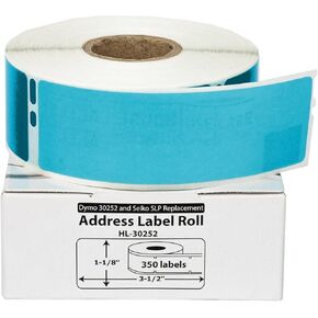 HOUSELABELS Compatible DYMO 30252 Blue Address Labels (1-1/8" x 3-1/2"), Strong Permanent Adhesive, Compatible with DYMO LW 450, 4XL, Rollo & Zebra Desktop Printers, 50 Rolls /17500 Labels