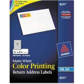 Avery 8257 Inkjet Color-Print Address Labels, 3/4 x 2-1/4, Matte White, 600/PK