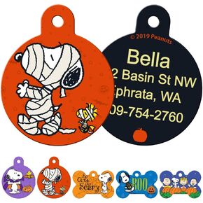 GoTags Halloween Snoopy and Charlie Brown Pet ID Tags for Dogs and Cats, Personalized Engraved Dog ID Tags with up to 4 Lines of Custom Text