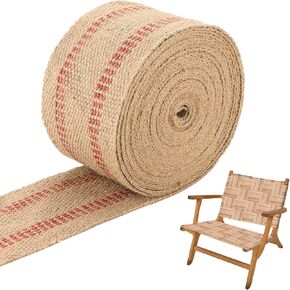 Craft Jute Webbing Tape, 10 Yards Width 3.5" Roll Natural Burlap Red Line Jute Webbing Ribbon for Chair Repair, Crafting, Burlap Ribbon, Upholstery