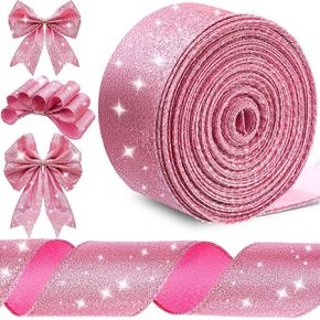Syhood 20 Yard Glitter Ribbon Wired Edge Waterproof Sparkly Garland for Gifts Wrapping Cards Crafts Wreaths Holiday Christmas Decoration(Silver,1.5 Inch X 20 Yard)