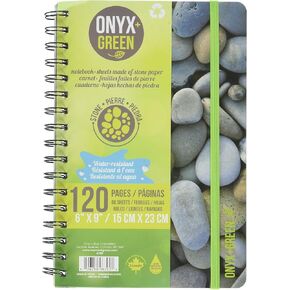 Onyx and Green Notebook, 6 x 9 Inches with Elastic Closure, 60 Ruled Sheets, Stone Paper, (6702)