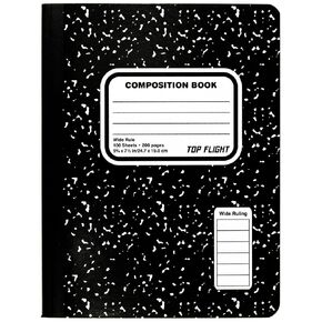 Top Flight Sewn Composition Book, Black and White Marble, Wide Rule, 100 Sheets (Pack of 2)
