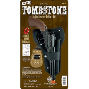PARRIS CLASSIC QUALITY TOYS EST. 1936 Tombstone Die-Cast Steel Toy Action Cap Pistol, 10 3/4" Long, Wild West Themed, Uses #913 8-Shot Ring Caps