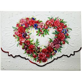 Rose Heart Valentine Day Love Portfolio Boxed Note Cards by Carol Wilson. 10 embossed 4x5 Die-Cut Notecards and Matching Envelopes in Decorative Gift Box with Magnetic Flap. NCP2149