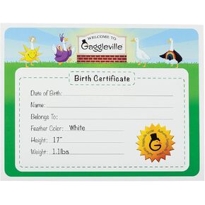 Fox Valley Traders Gaggleville™ Baby Goose Birth Certificate
