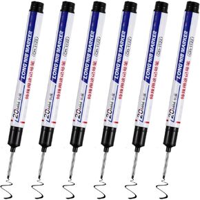 Bewudy 6PCS Long Head Deep Hole Marker Pens, Waterproof Construction Markers Marking Tool, Permanent Markers Carpenter Ink Marker Pens for Carpenters Builders Decoration Construction (Red)