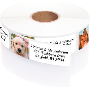 Modern Dogs Rolled Address Labels/Roll of 250 Personalized Return Address Labels/Designer Return Address Stickers in Elegant Plastic Dispenser