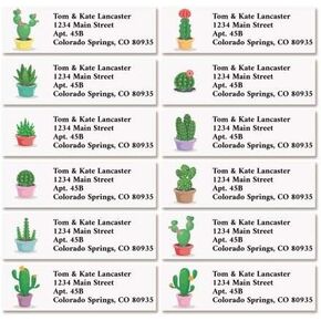 Cute Cactus Small Return Address Labels (12 Designs) - Set of 240 2" x 5/8" Self-Adhesive, Flat-Sheet labels