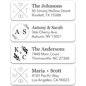 Personalized Monogram Return Address Labels - Wedding Address Labels on Sheets (100-1000 Labels)