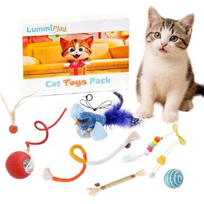 Cat Toys for Indoor Cats-7 Pieces Emrichment with Speedy Tail Moving Ball,Chirping Bird,Silvervine Sticks,Chew Rope,2 Cat Ball Toy,Hanging Caterpillar,Interactive Cat Toys for Bored Indoor Adult Cats