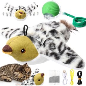 HyDren 2 Pcs Flapping Bird Cat Toy Rolling Ball Rechargeable Simulated Interactive Chirping Bird Cat Toy Flapping Wings for Bored Indoor Adult Cats Kitten Exercise (Blue,Chick)