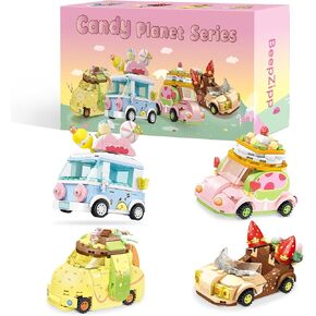 Dessert Car Building Toys for Kids - Cute Car & Truck Building Sets Compatible with Lego City - Mobile Donut, Lollipop, Pudding and Matcha Roll Stand - Fun Gifts for Boys Girls Age 8-12