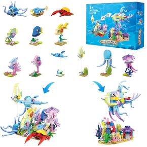 Animals Building Toys Party Favors for Kids, 12 in 2 Creative Building Set Mini Sea World, Prizes for Kids Classroom Goodie Bag Fillers Stuffers, Birthday Toys Gifts for Boys Girls Age 6-12