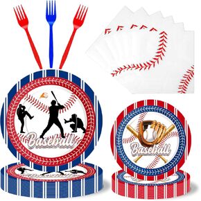 Baseball Party Decorations, Baseball Plates and Napkins Forks for Baseball Birthday Decorations, 100 Pcs Baseball Party Supplies Tableware Set for Baseball Themed Party Decorations Favors, Serves 25 ﻿