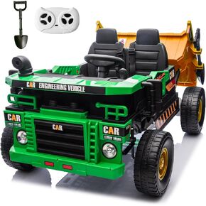 24V 2 Seater Ride on Dump Truck for Kids,Electric Ride on Cars with Remote Control,2X75W Powerful Motors and Up to 4Mph,Electric Dump Bed,Extra Shovel,Music Player,Gift for Boy&Girl(Khaki,24V)