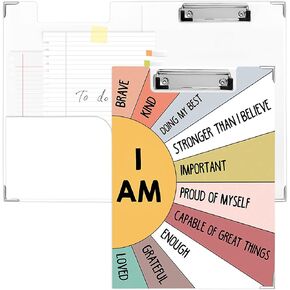 Mental Health Clipboard Folio with Storage Pocket for Office, Inspirational Motivational Padfolio Clip Board with Metal Clip for School Counselor Therapist Women Men, 12.4x9.25 in