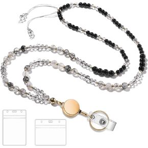 Teacher Lanyard for ID Badges Retractable Beaded Cute Lanyards with ID Holder for Women
