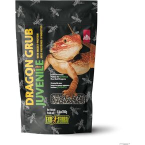 Exo Terra Dragon Grub Juvenile 8.8 oz – High-Protein Bearded Dragon Food with Black Soldier Fly Larvae – Nutrient-Rich, Insect-Based Pellets for Growing Reptiles, Supports Bone & Digestive Health