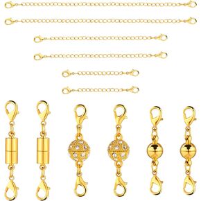 سلسلة امتداد قلادة 6pcs مع قفل 6pcs جراد البحر المغناطيسي ، امتداد سلسلة قابلة للتعديل للسيدات سوار قلادة للسيدات لوجود سوار المجوهرات صنع اللوازم (الذهب)
