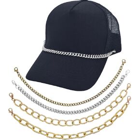4 Pcs Trucket Hat Chains Bill Decoration Trucker Hat Charms Metal Chains for Trucker Hat DIY Mesh Baseball Cap Accessories Chain for Party Supplies