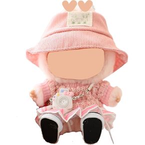Doll Clothes Set - Knit Sweater & Pleated Skirt with Shoes & Mini Camera, for 17cm Doll 1st/2nd/3rd Gen, Kawaii Fashion Outfit (Pink)