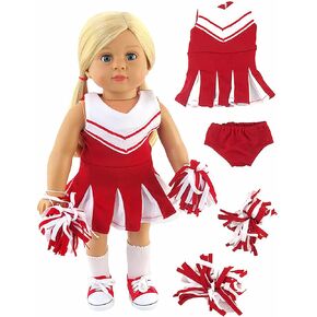 Cheerleader Outfit for 18in Dolls, Red, Includes Dress, Underwear, and Pompoms | American Fashion World