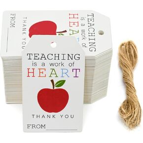 Teacher Appreciation Gift Tags with String – Cute Thank You Tags for Teachers, Staff & Educators Perfect for Teacher Week, End of Year Gifts, Cookies & Treats(Red Apple)