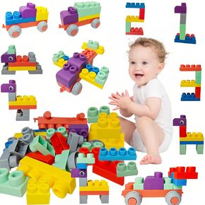 Soft Building Blocks, Stacking Blocks for Toddlers, Soft Play Blocks Toys with BPA-Free, Colorful Rubber Baby Blocks, STEM Large Block Set for Preschool, 20 PCS