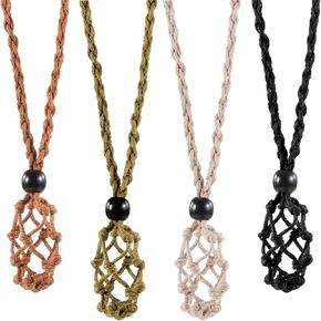 4 PCS Crystal Cage Necklace Cord, Empty Stone Holder Empty Necklaces Holders Quartz Crystal Stone Cords Replacement Hand-Woven Cords for DIY Jewelry Making