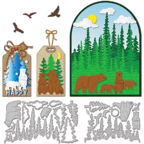 Globleland Forest Bear Cutting Dies for Card Making Die Die Cuts Tree Cutting Dies Diays Mounts for Scrapbooking Journal sticking paper craft decor