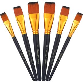 6Pcs Paint Brush Flat Paint Brushes Artist Craft Paint Brushes Watercolor, Wood Paint Brush Bulk Art Detail Oil Brush for Kid Adult(7.48 x 1.5 Inch) (Black)