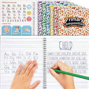 Henoyso 4 Pcs 100 Pages Spiral Primary Composition Notebook K-2 Primary Journal Marble Drawing Handwriting Practice Paper for Kids Kindergarten Preschool 1st 2nd Grade Student Supplies (Black)