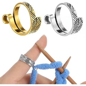 Tyqour 2 Pcs Crochet Tension Rings for Finger Adjustable Metal Knitting Crochet Loop Ring Thimble Finger Holders Accessories for Knitting Crocheting Gold and Silver