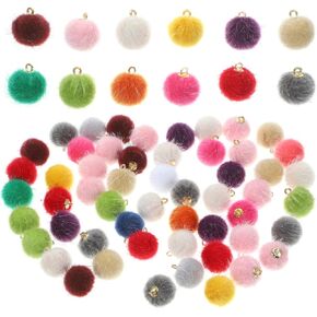Beaded Earrings 60Pcs Faux Rabbit Fur Pom Pom DIY Fluffy Balls Pom Pom with Loop for Hats Keychains Scarves Gloves Bags Accessories Mixed Color Earring Cards for Selling