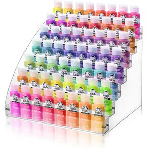 7 Tiers Clear Acrylic Paint Organizer with Brush Holder,Paint Organizers Set Miniature Paints Holders, 7 Layers Paints Storage Rack, Craft Paint Rack