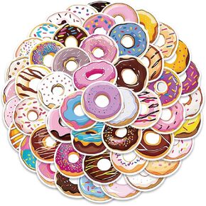 Cute Donut Stickers for Kids Girls, 50PCS Doughnut Funimost Waterproof Vinyl Stickers for Water Bottles Laptop Phone Scrapbook, Sweet Snack Decals for Donut Lovers, Party Supplies