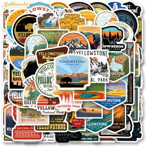69pcs Yellowstone National Park Stickers Decals Pack，Cute Cartoon Stickers Vinyl Reusable Non-Repeating Waterproof Vinyl for Kids Teens Adults，for Water Bottle Phone Laptop Guitar Scrapbook Skateboard