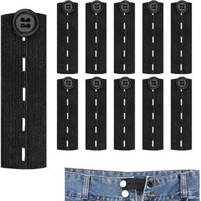 Giantree 10 Pcs Elastic Button Extender for Jeans, Adjustable Pants Waist Extenders for Women Men, Pregnancy Waistband Expanders (Black, One Size)