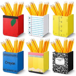 Sherr 6 Pcs Pencil Holder Wooden Pencil Dispenser for Classroom Notebook Line Crayon Composition Book Shaped Pen Holders Back to School Dispenser Storage Organizer for Classroom Office Desk