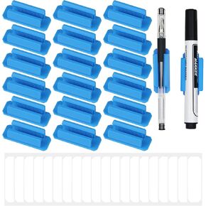 Pencil Holder for Desk Set of 20, Adhesive Pen Holder with 20 Extra Upgraded Stickers, Silicone Pen Holders & Marker Clip for Walls, Clipboards, Classroom, Office, Teacher Accessories Supplies (Black)