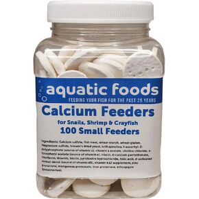 Aquatic Foods Inc. Calcium Enriched Sinking Food Disks and Holiday Feeding Food for Shrimp, Snails, Crabs, Crayfish, Hermit Crabs, Plecos, Catfish, All Tropical Fish. 100 Small Discs Jar