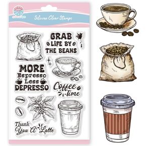 GLOBLELAND Coffee Beans Clear Stamps for Scrapbooking Coffee Cup Silicone Stamps Coffee Sentiment Transparent Stamp for Card Making DIY Embossing Journaling