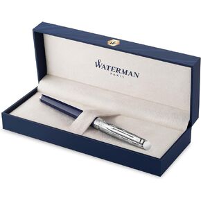 Waterman Hémisphère Fountain Pen | Metal & Blue Lacquer | Chiselled Cap | Stainless Steel Fine Nib | Blue Ink | Gift Box